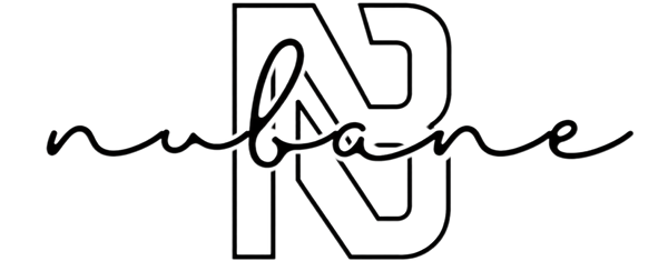 Logo with stylized letter 'N' and cursive text on a white background